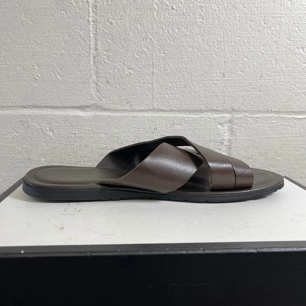 Ace Marks Sandalo Brown Leather Slide Sandals Cross Strap Men's‎ 10 Brazil Made